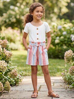 NEW Paper Doll One Piece Tie Belted Stripes Summer Outfit Shorts Jumper Romper